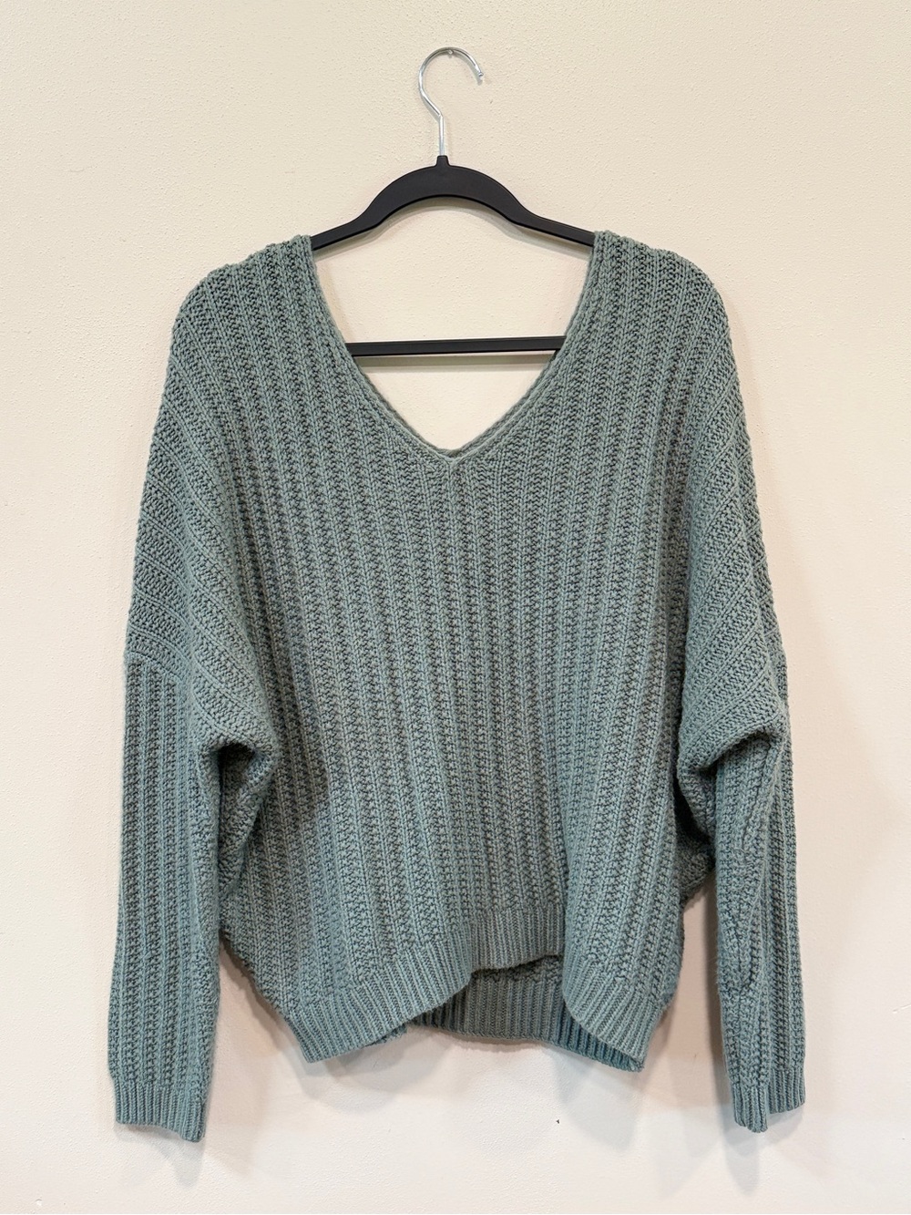 Rue 21 Cozy V-Neck Chunky Knit Green Sweater Size Large Y2K